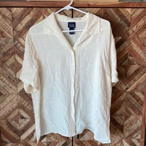 Hillary & Hansen woman 2x ivory short sleeve button up 100% silk like new blouse